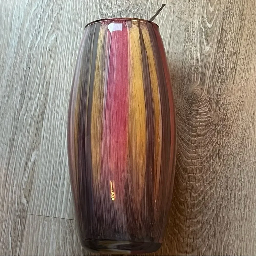 FRANCO Italy MCM Boho Watercolor Pink Gray Beige White Vertical Stripe Vase
